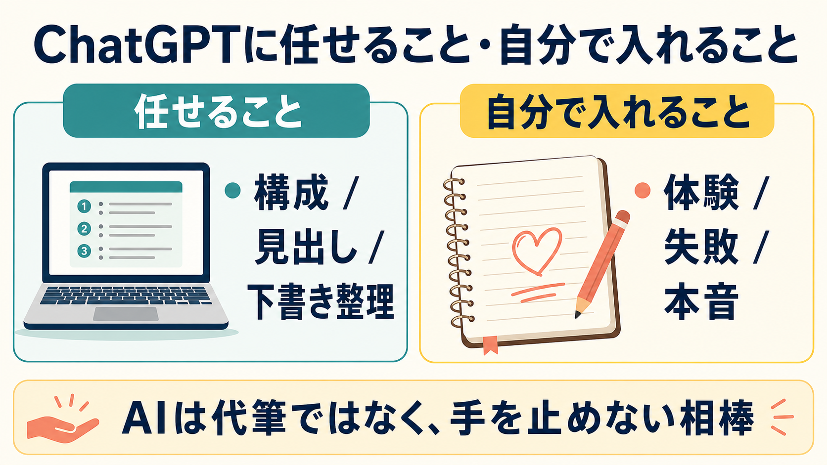 ChatGPTに任せることと自分で入れることを整理した図解