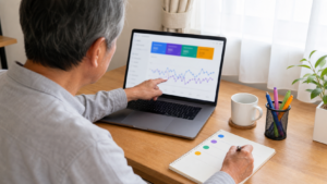 Search Consoleの数字をノートに整理する60代男性