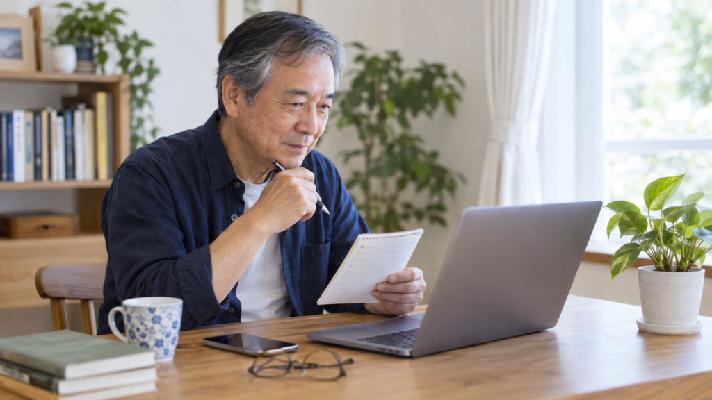 60代からWordPressブログを始める準備をする男性