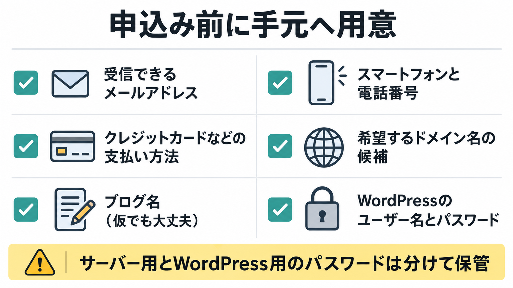 レンタルサーバーへ申し込む前に用意するもののチェックリスト